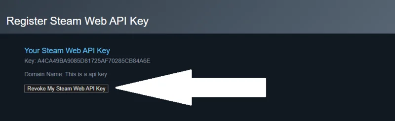 How to revoke Steam API key - click the revoke button to remove scammer access