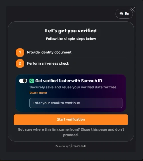 Sumsub identity verification modal on LIS-SKINS asking for a document and a liveness check