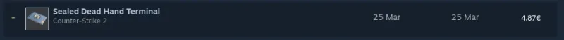 Sealed Dead Hand Terminal weekly drop sold on the Steam Community Market for 4.87 euro