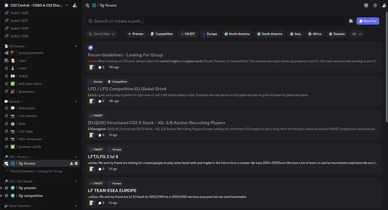 CS2 Central LFG Forum Channel screenshot