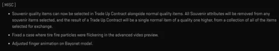 CS2 patch notes showing souvenir items can now be selected in trade-up contracts