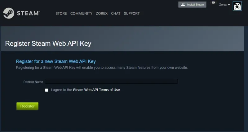 Steam API key page showing a registered API key that should be revoked