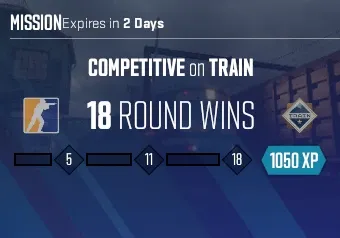 CS2 weekly mission requiring 18 round wins on Train for 1050 XP