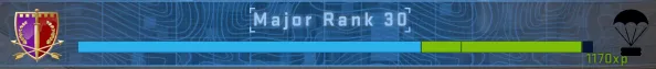 CS2 XP bar nearly full at Major Rank 30 with 1170 XP remaining to level up