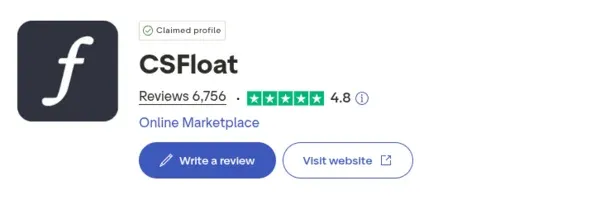 CSFloat Trustpilot rating showing 4.8 stars from over 6,700 reviews