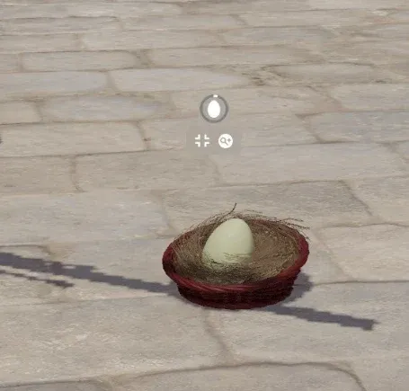 A pale green Chicken Egg sitting in a red wicker nest on the CS2 main menu with an egg icon and two small buttons above it