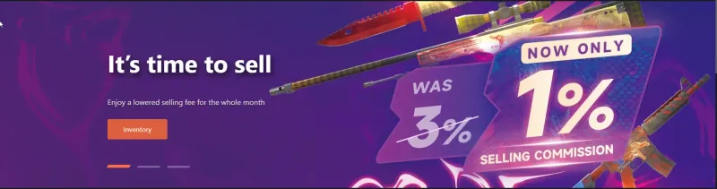 HaloSkins banner advertising a reduced 1 percent selling commission, down from 3 percent