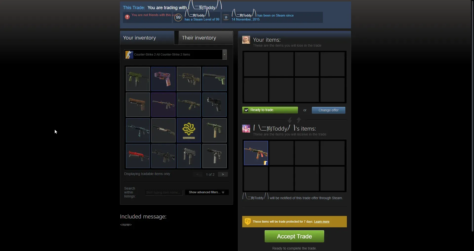 Steam trade offer from a HaloSkins seller, a normal high-level player account