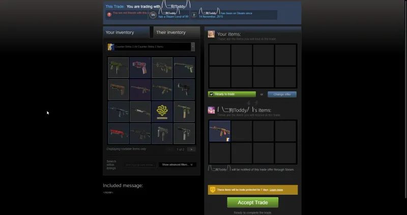 Steam trade offer from a HaloSkins seller, a normal high-level player account