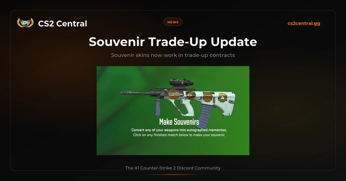 CS2 trade-up contract dialog showing souvenir skins selected for exchange