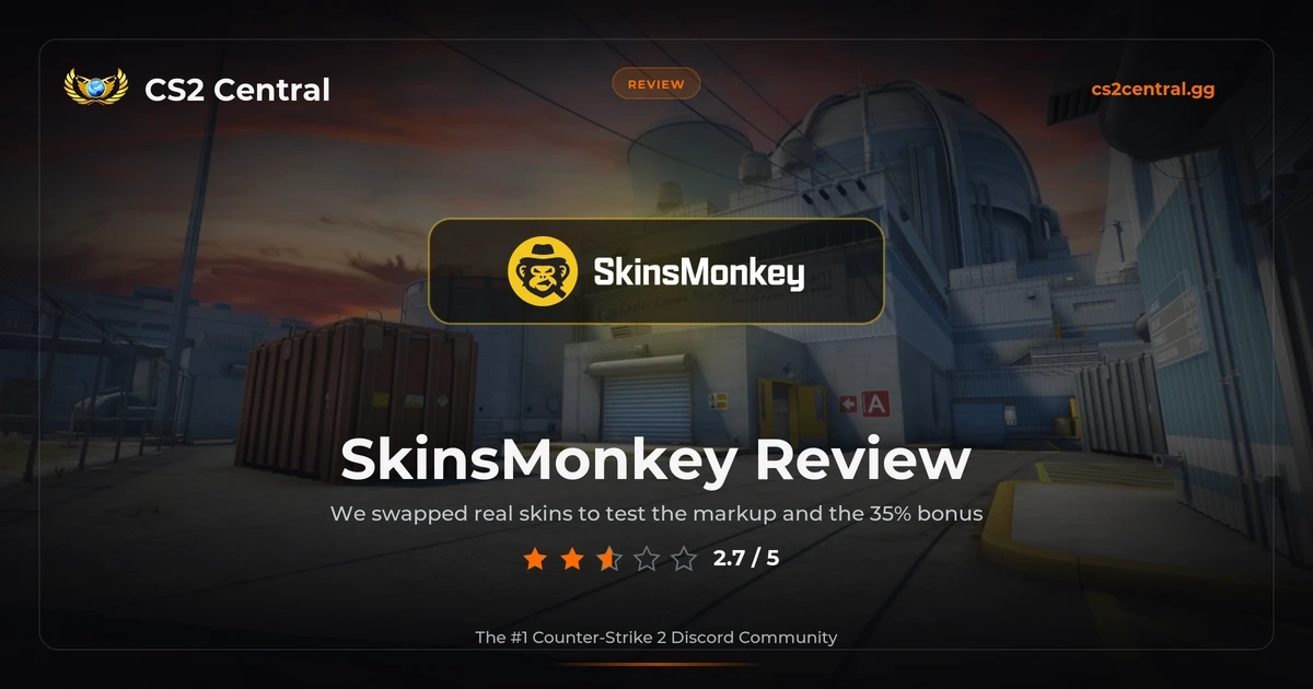 SkinsMonkey Review 2026 - CS2 skin trade site rated 2.7 out of 5 for inflated prices and no cash-out