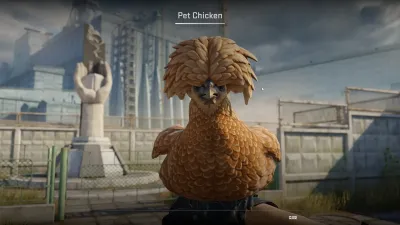 A brown Polish pet chicken with a feather crest in the CS2 inspect view