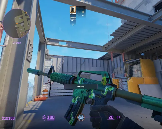CS2 M4A4 craft with matching green gloves in-game