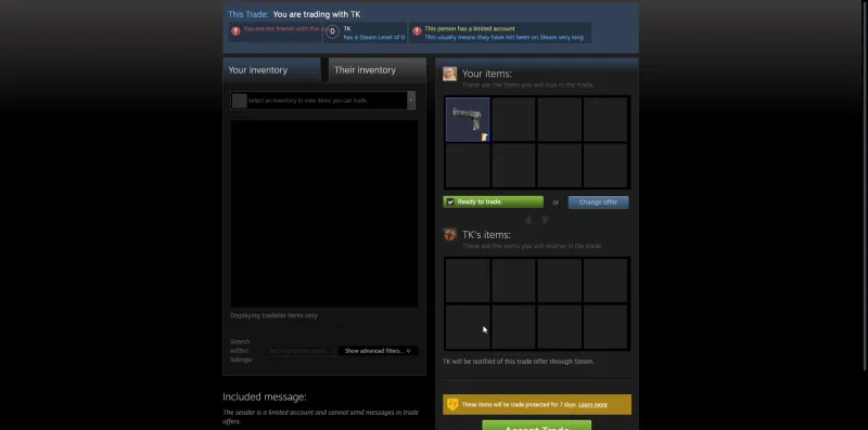 Steam trade offer confirmation for the Desert Eagle Urban Rubble sale