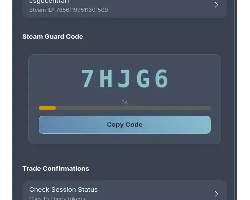 Steam Authenticator Linux - native GTK4 application with modern UI, showing Steam Guard 2FA codes and theme options