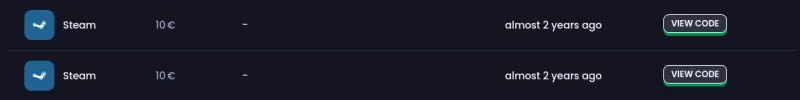 Two 10 euro Steam Wallet gift card codes earned and ready to redeem from a beermoney site