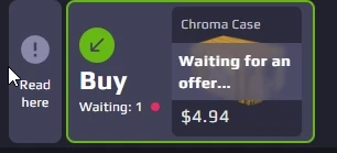 White.Market buy widget showing a Chroma 3 Case at 4.94 dollars waiting for an offer